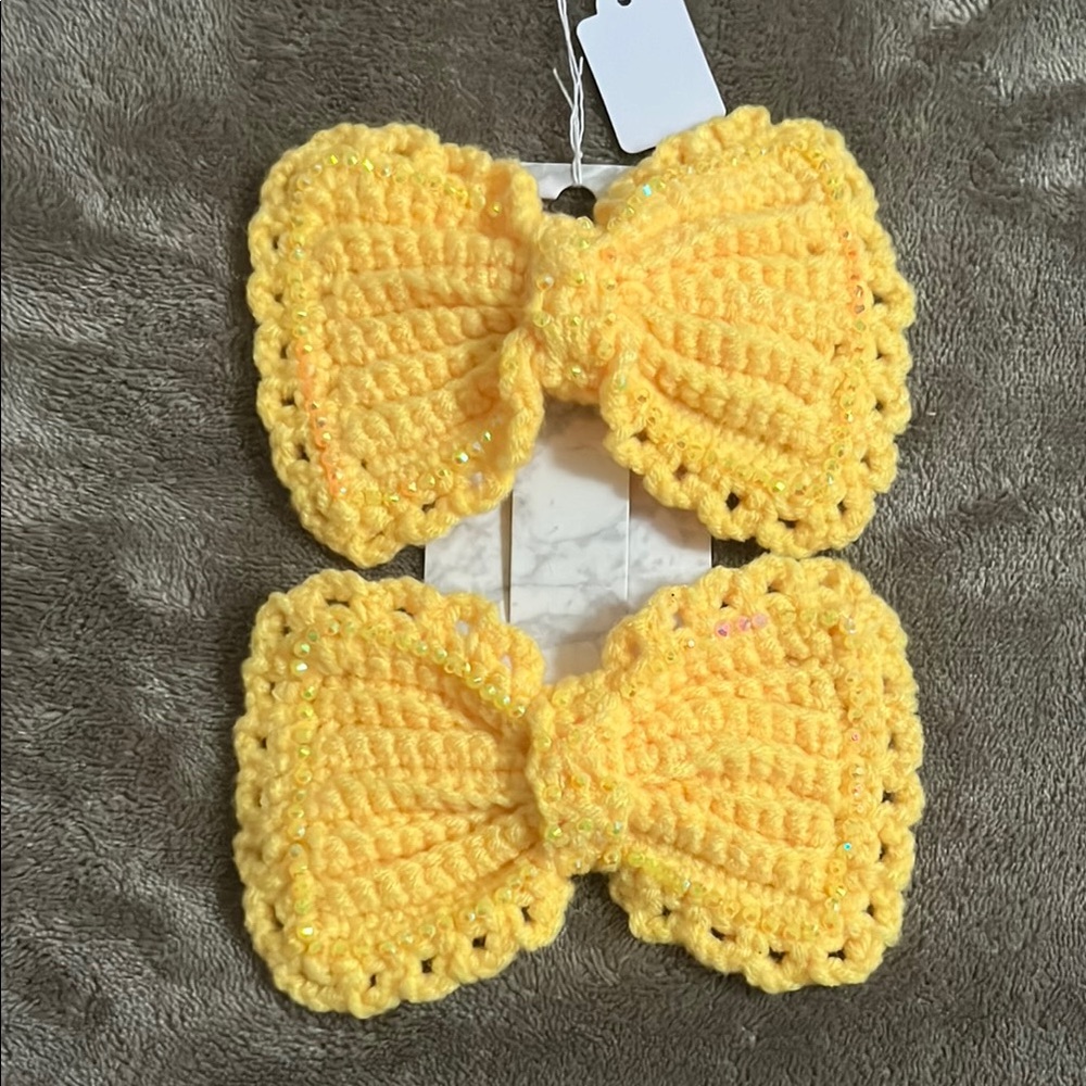 Yellow Crochet Hair Accessories with Scalloped Edging Hand made with love 💗
